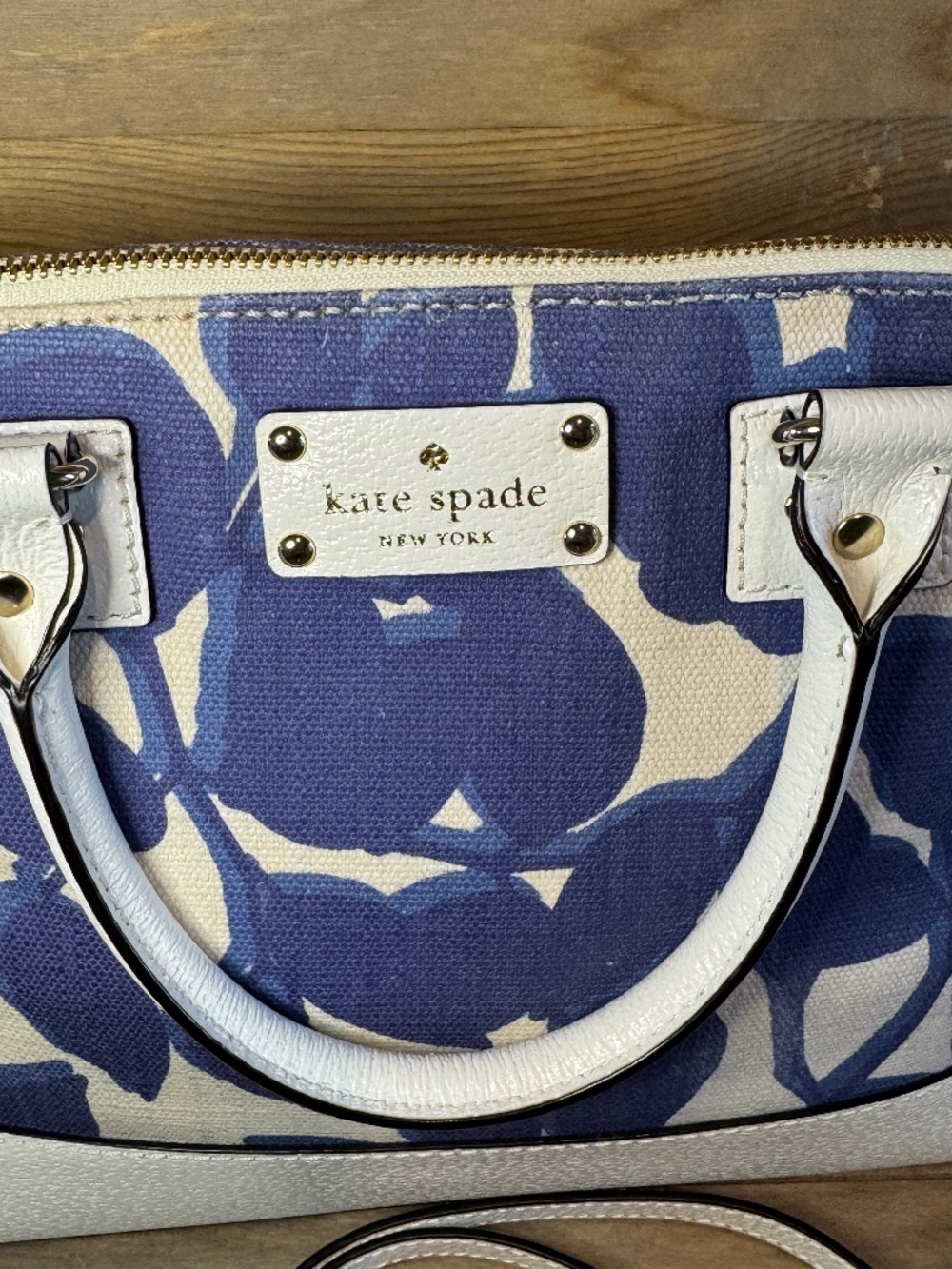 Kate Spade Rachelle Wellesley Leaves Satchel Blue White New Never Used